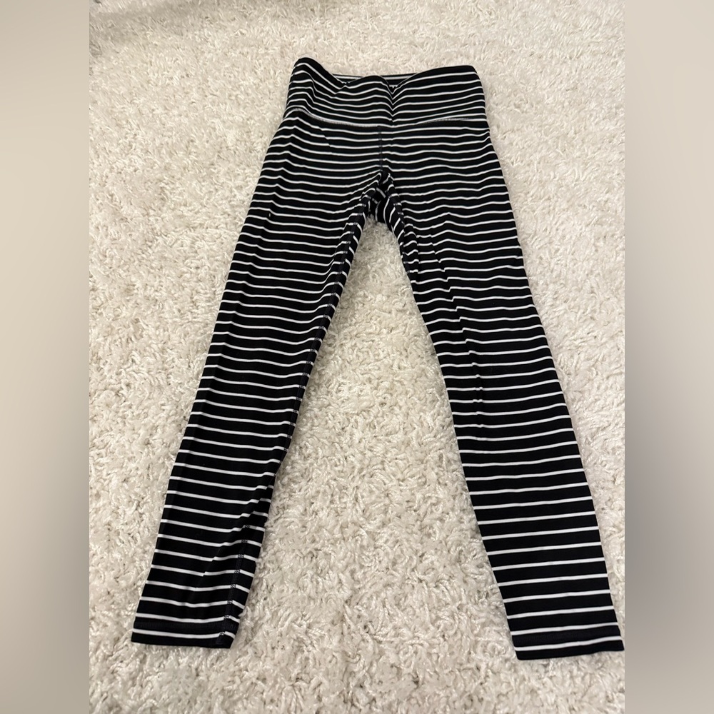 Athleta Black and White Striped Leggings